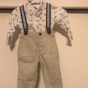 Gymboree khaki pants, suspenders & button up shirt